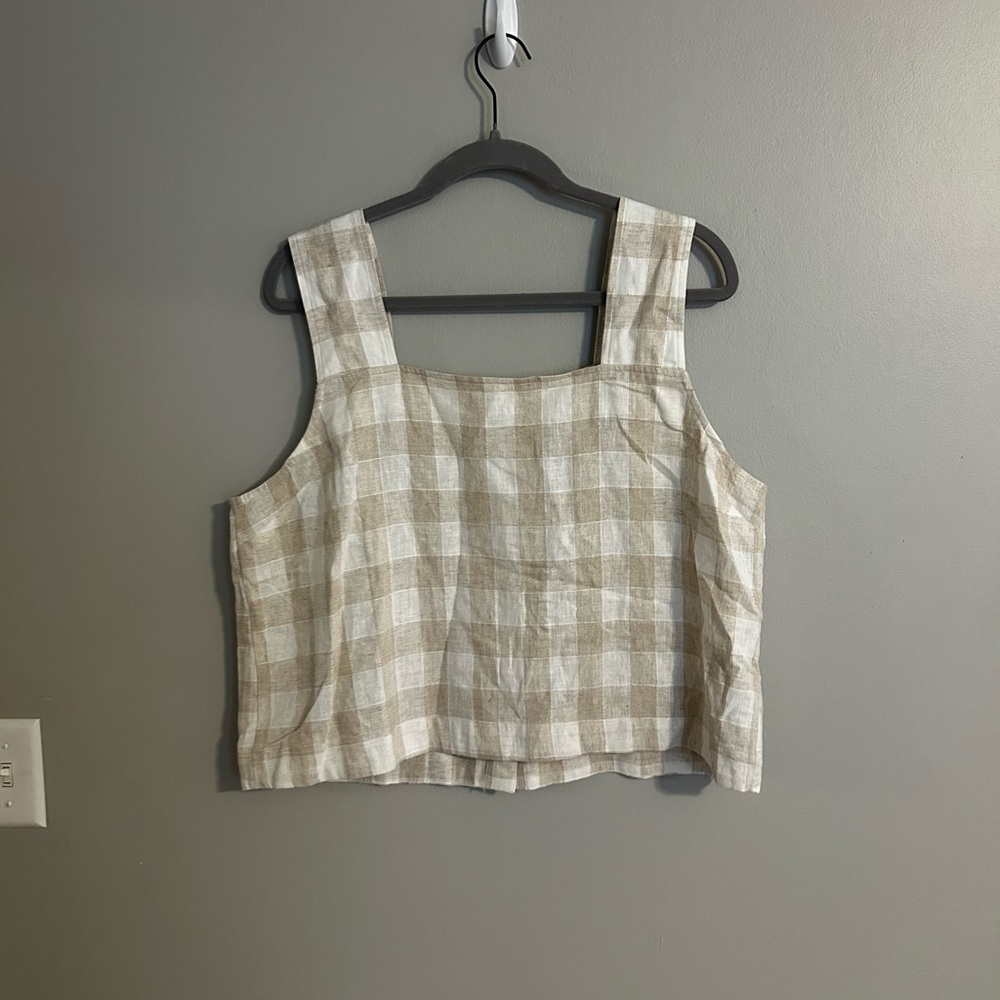Madewell Tan and White Cropped Boxy Tank Top